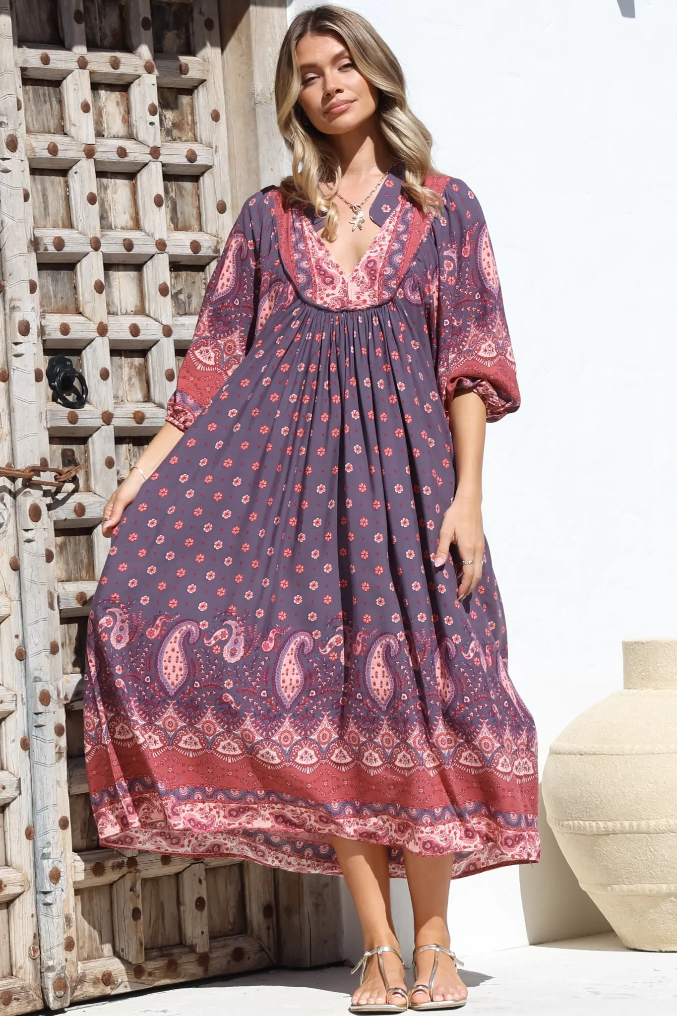 Boheme Midi Dress - Piping Defined Bust Slimline Smock Dress In Dancing Daisy Print sold by Salty Crush product image thumbnail 3