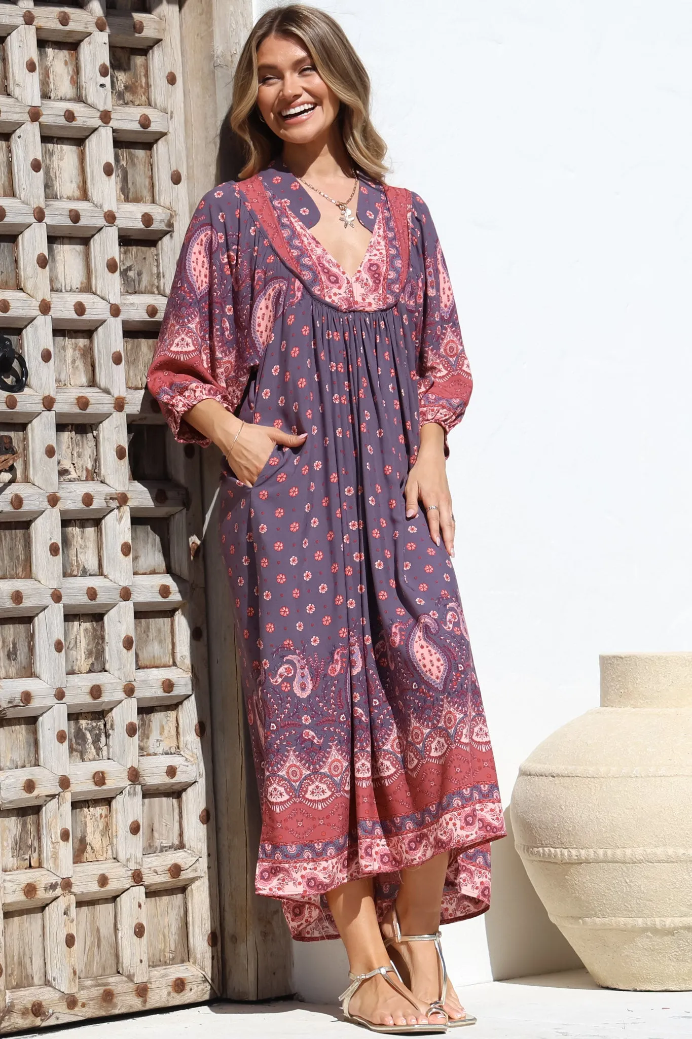 Boheme Midi Dress - Piping Defined Bust Slimline Smock Dress In Dancing Daisy Print sold by Salty Crush product image thumbnail 5