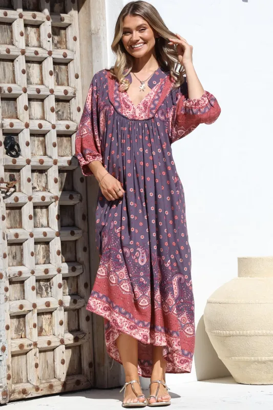 Boheme Midi Dress - Piping Defined Bust Slimline Smock Dress In Dancing Daisy Print sold by Salty Crush