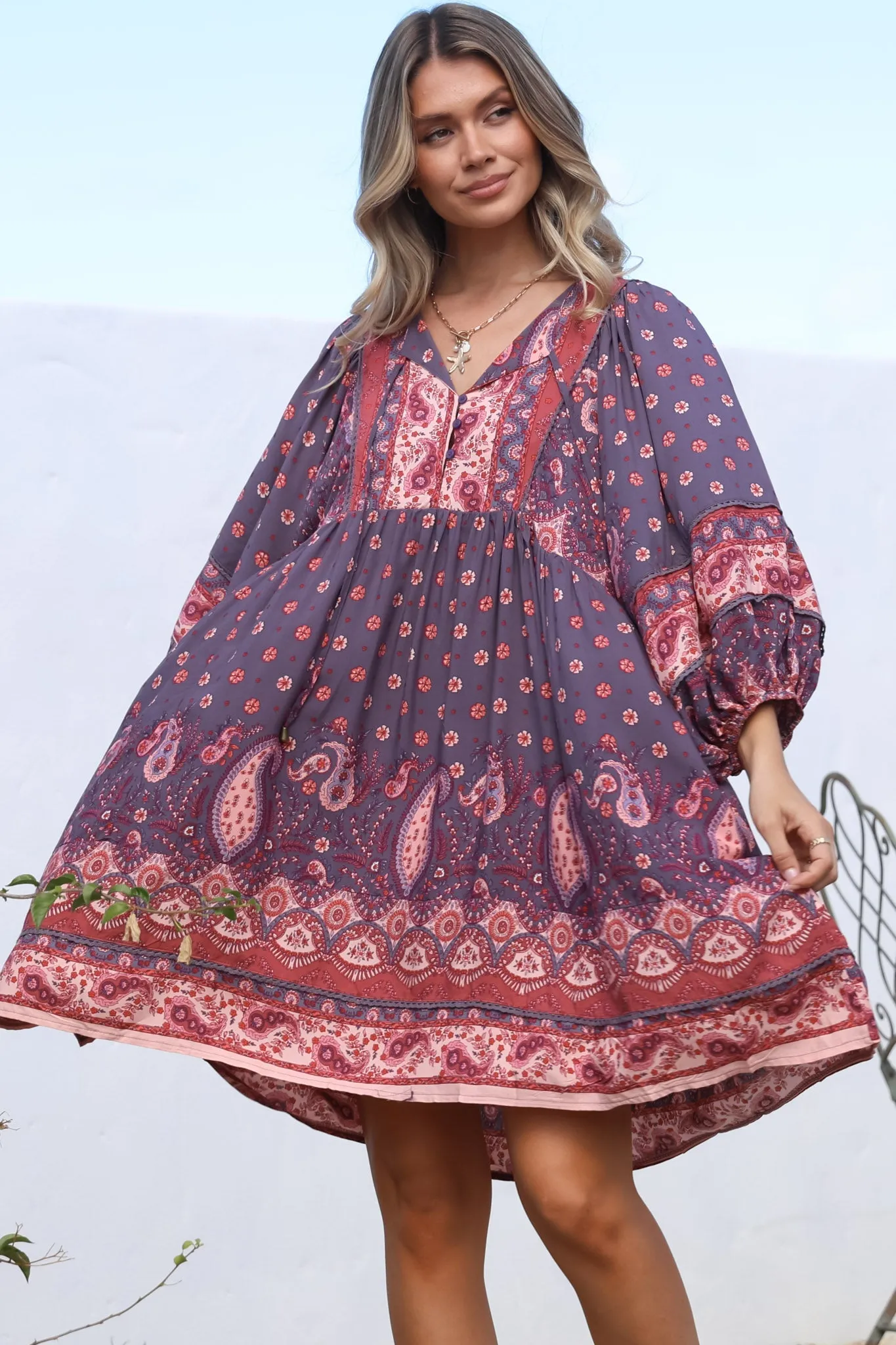 Adela Mini Dress - Oversized Smock Dress with Batwing Sleeves in Dancing Daisy Print sold by Salty Crush product image thumbnail 5