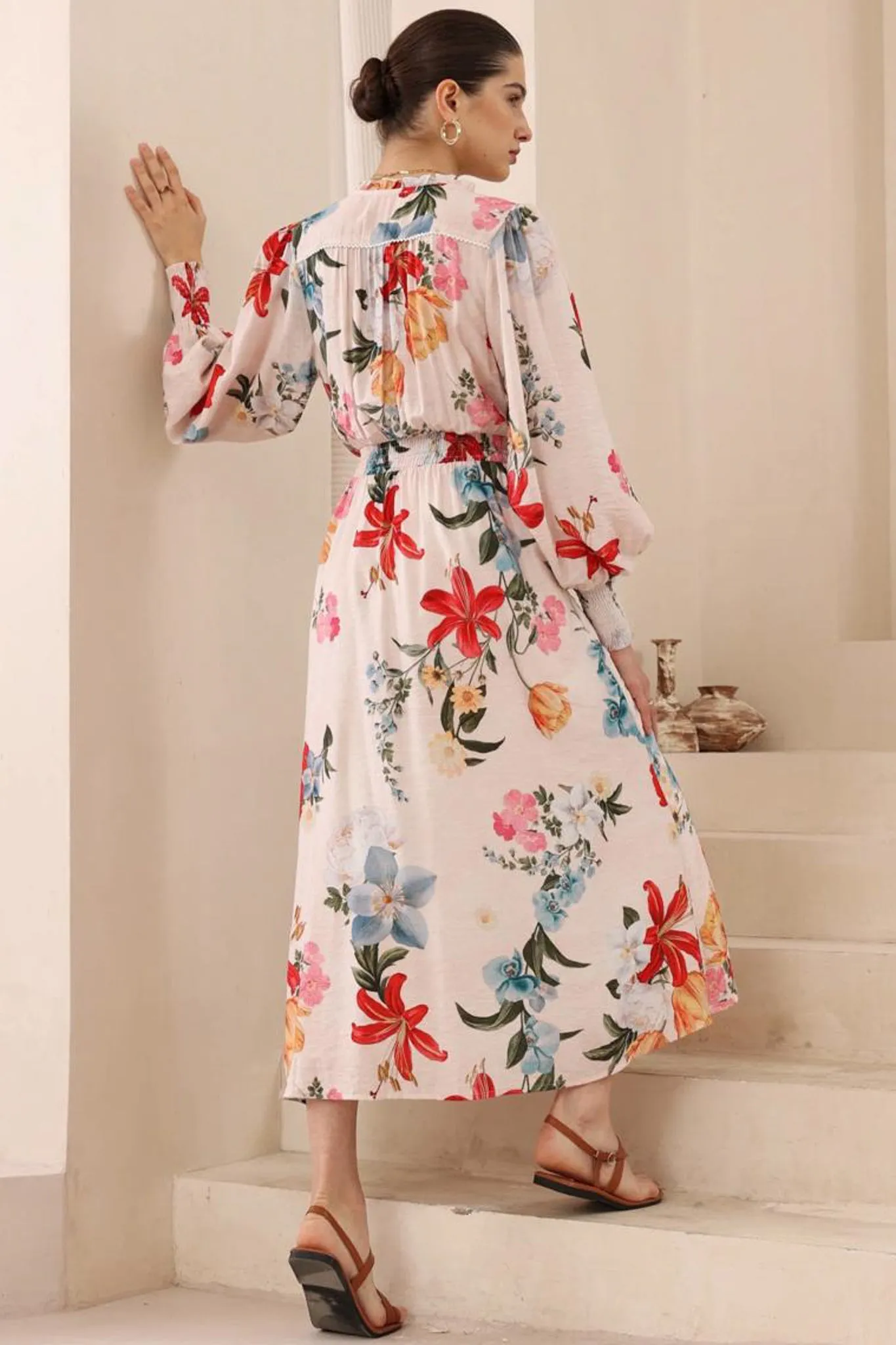 Kira Maxi Dress - Frill Collar Elasticated Waist A Line Dress in Amie Print sold by Salty Crush product image thumbnail 5