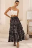 Elsa Maxi Skirt - High Waisted Frill Splicing Tiered Skirt in Midnight Flora Print sold by Salty Crush