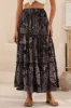 Elsa Maxi Skirt - High Waisted Frill Splicing Tiered Skirt in Midnight Flora Print sold by Salty Crush