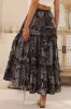 Elsa Maxi Skirt - High Waisted Frill Splicing Tiered Skirt in Midnight Flora Print sold by Salty Crush