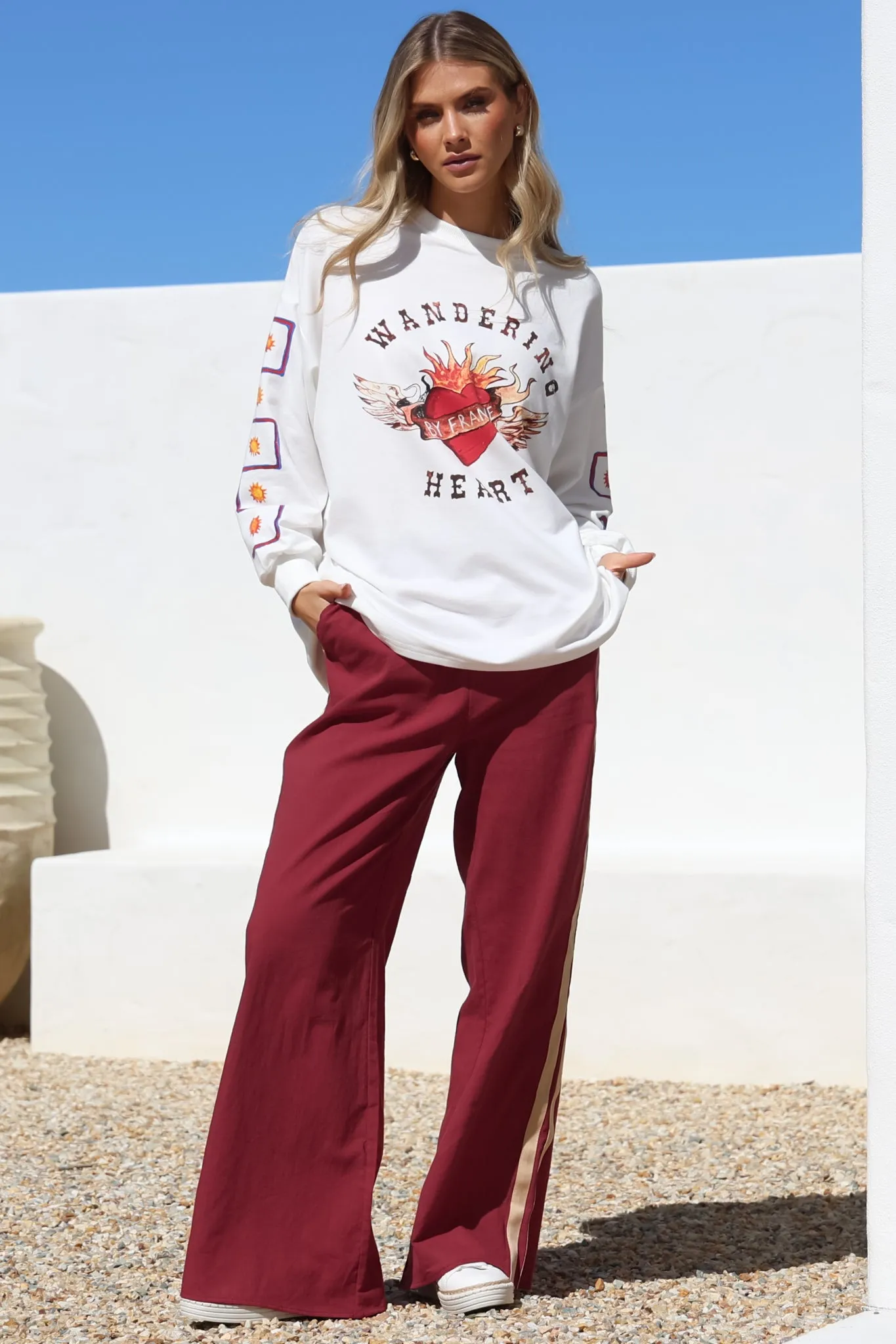 Wandering Heart Set - Graphic Long Sleeve Top and Pants with Stripe Accent in Red sold by Salty Crush product image thumbnail 2