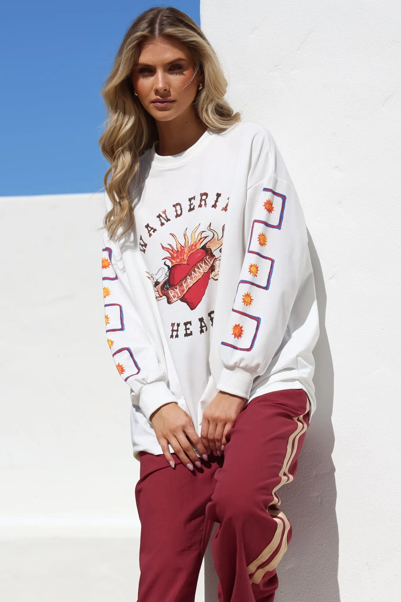 Wandering Heart Set - Graphic Long Sleeve Top and Pants with Stripe Accent in Red sold by Salty Crush product image thumbnail 5