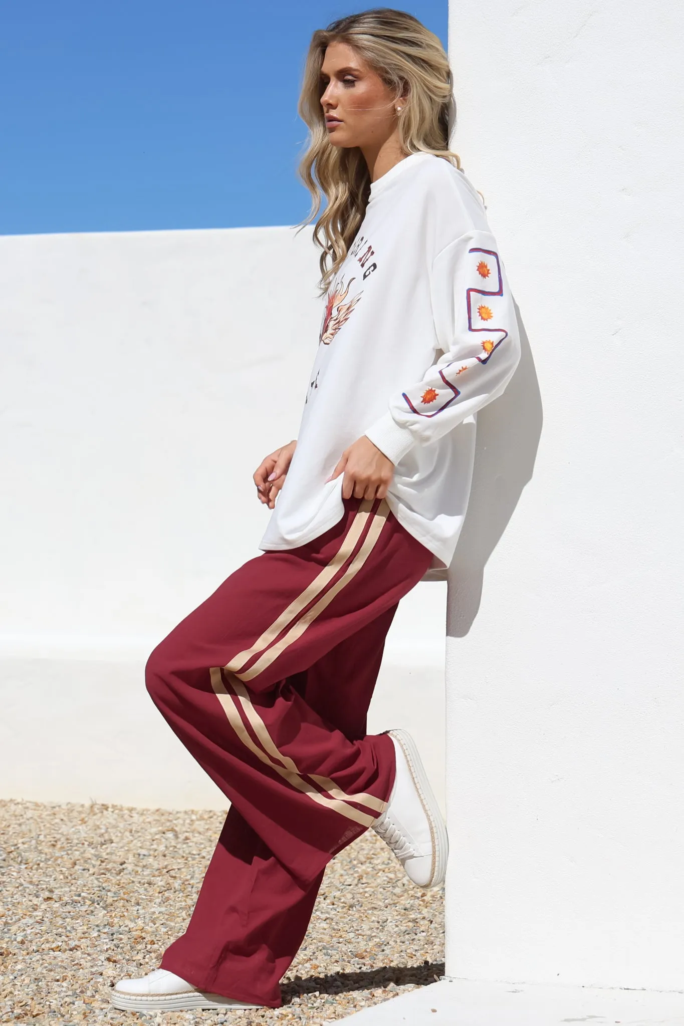 Wandering Heart Set - Graphic Long Sleeve Top and Pants with Stripe Accent in Red sold by Salty Crush product image thumbnail 3