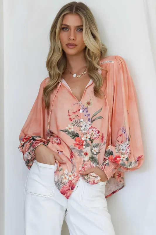 Violet Blouse - Frill Collar Button Down Balloon Sleeve Blouse In Evette Print sold by Salty Crush