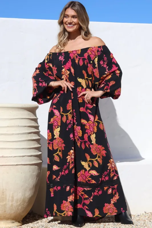 Tai Maxi Dress - On or Off Shoulder Dress with Matching Belt in Valerie Print sold by Salty Crush