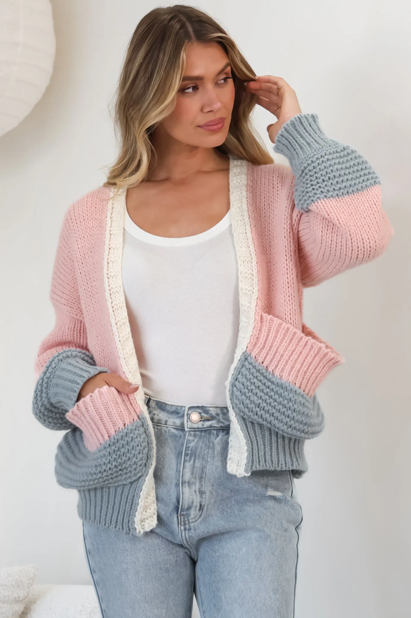 Rosie Cardigan - Cropped Color Block Cardigan in Fairy Floss sold by Salty Crush product image thumbnail 3