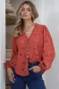 Marise Blouse - Hollow Out Embroidered Button Down Blouse in Rust sold by Salty Crush
