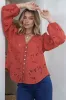 Marise Blouse - Hollow Out Embroidered Button Down Blouse in Rust sold by Salty Crush