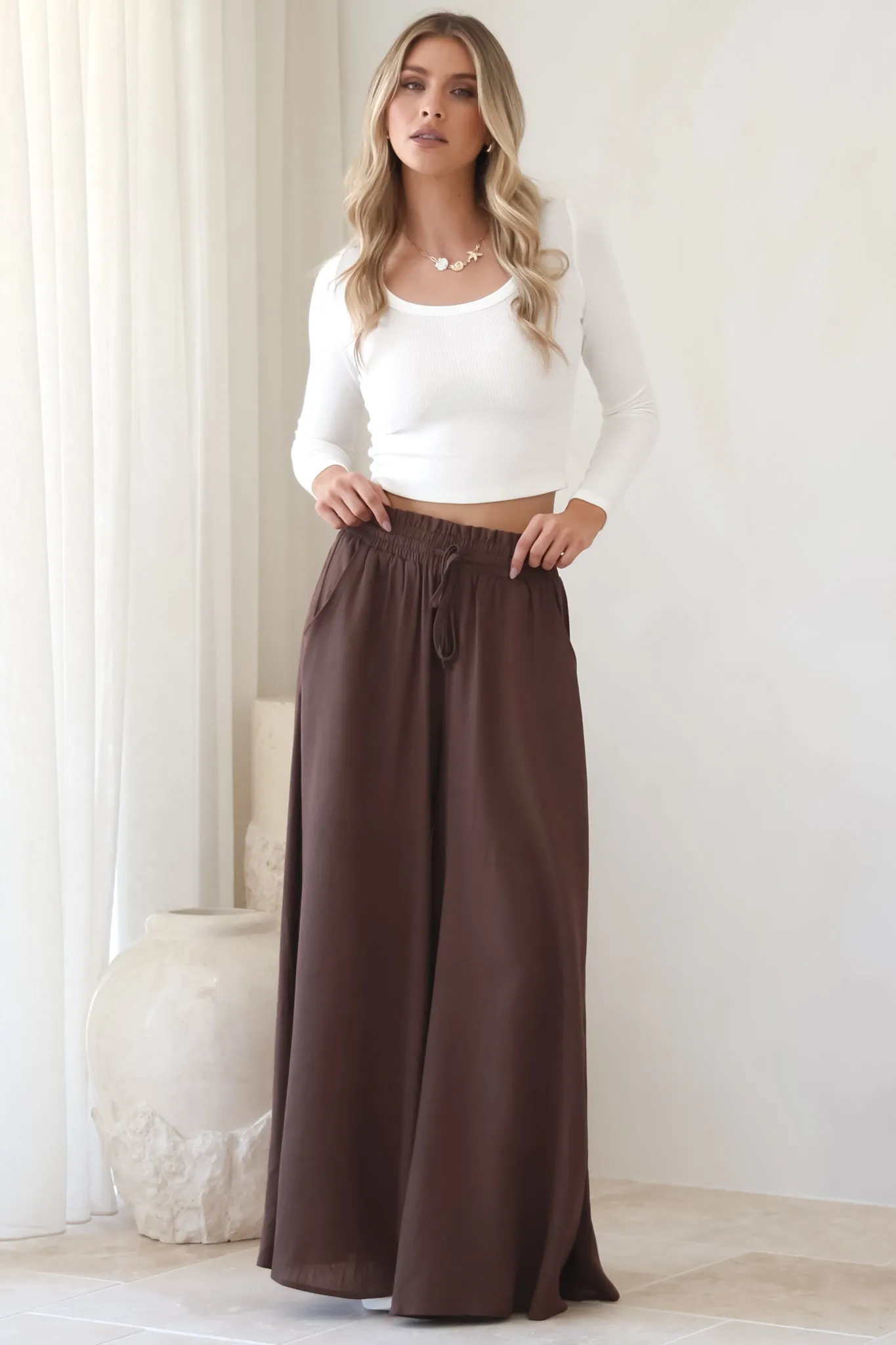 Charli Pants - Paper Bag High Waisted Wide Leg Pants in Brown sold by Salty Crush product image thumbnail 4