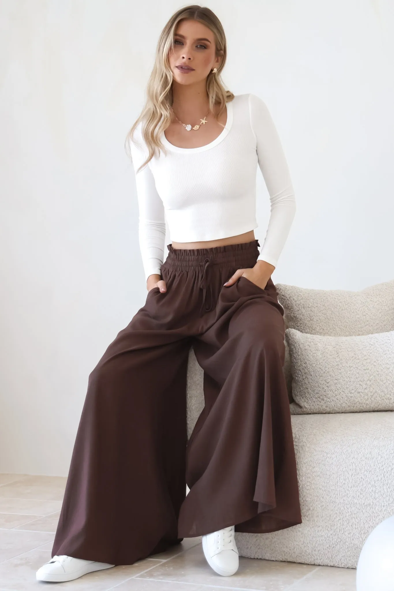 Charli Pants - Paper Bag High Waisted Wide Leg Pants in Brown sold by Salty Crush product image thumbnail 3