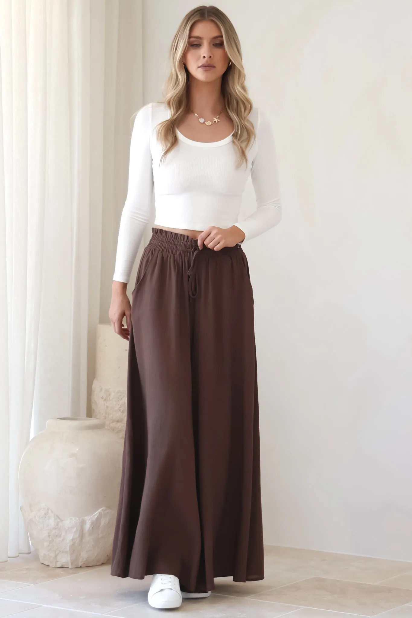Charli Pants - Paper Bag High Waisted Wide Leg Pants in Brown sold by Salty Crush product image thumbnail 5