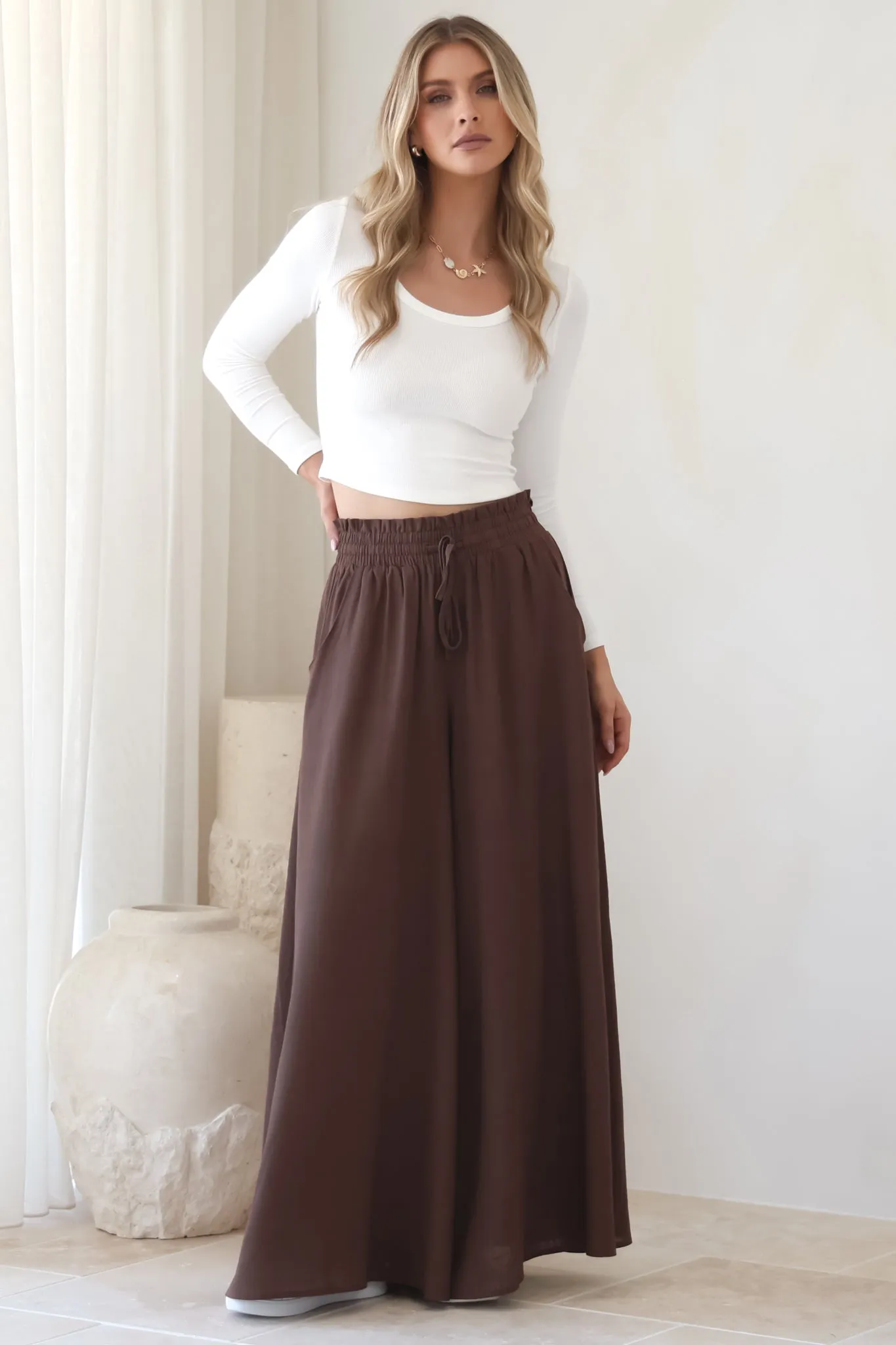 Charli Pants - Paper Bag High Waisted Wide Leg Pants in Brown sold by Salty Crush product image thumbnail 2