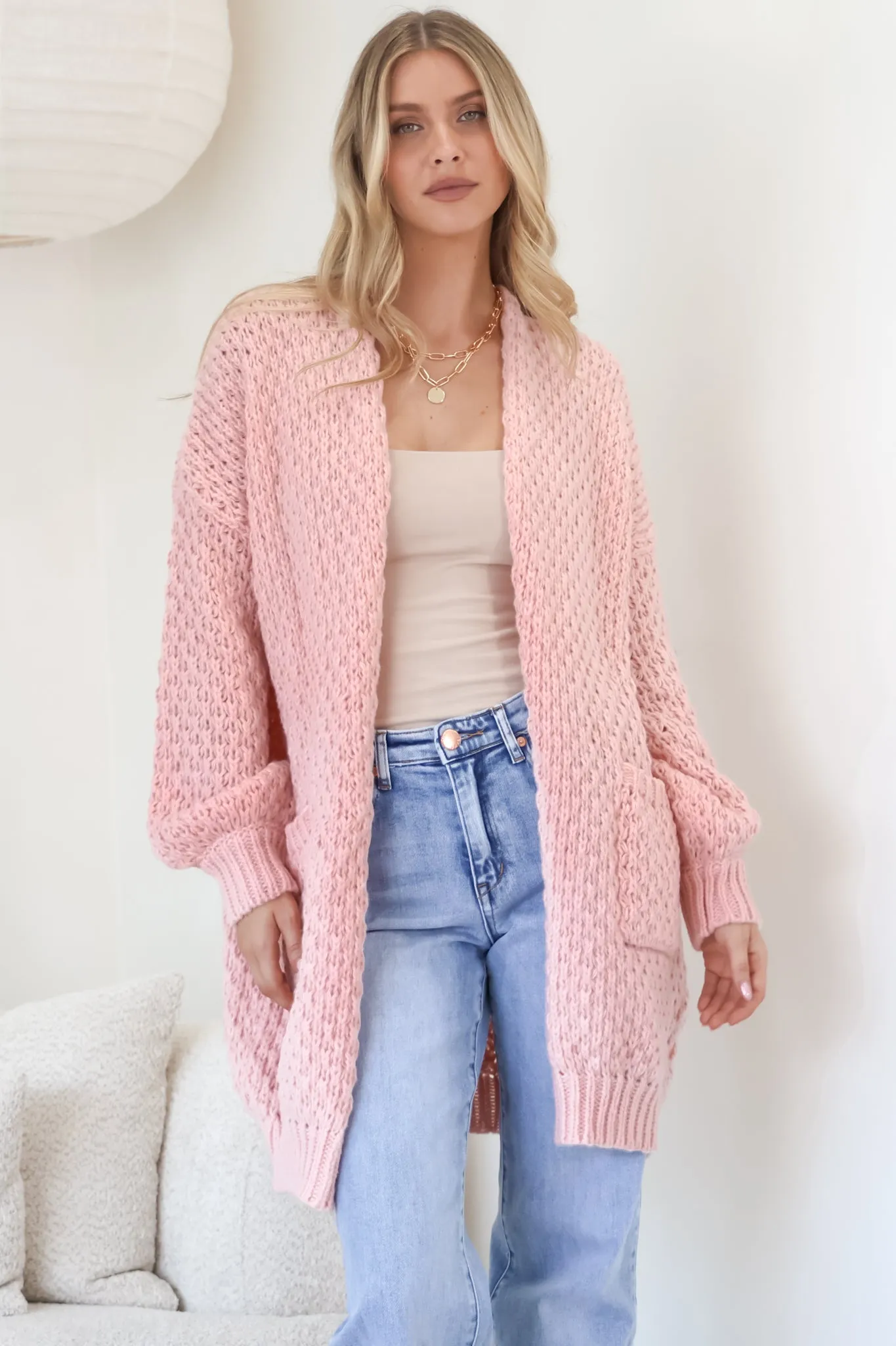 Ricki Cardigan - Open Front Chunky Knit Cardigan in Blush sold by Salty Crush product image thumbnail 2