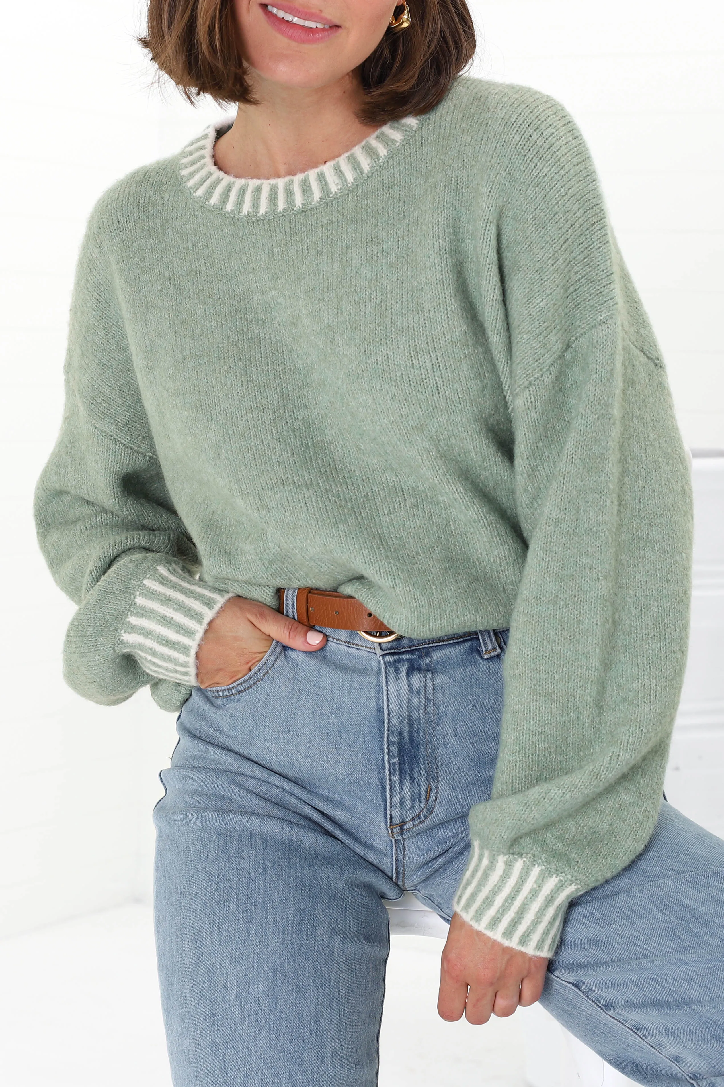 Aura Jumper - Crew Neck Jumper with Contrast Stripe Trim sold by Salty Crush product image thumbnail 5