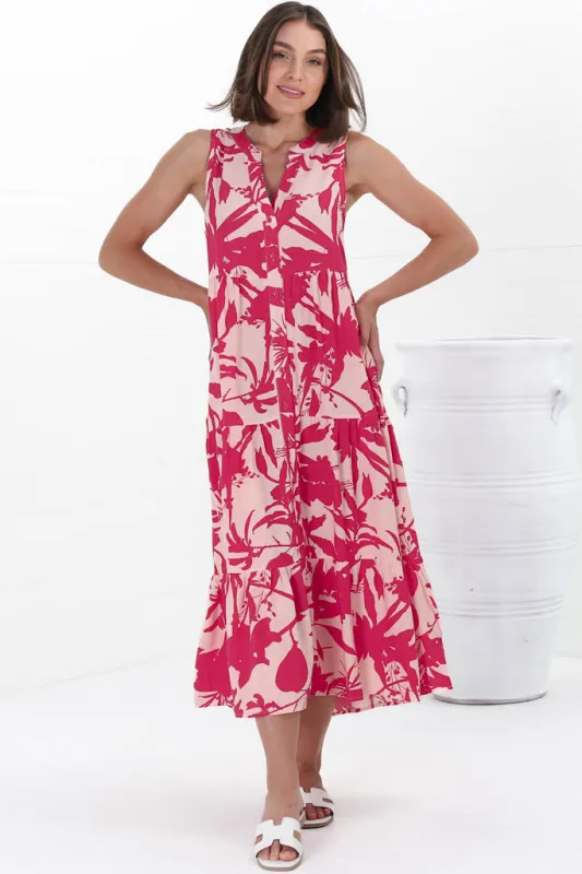 Acelle Midi Dress - Sleeveless Bermuda Collar Button Down Dress sold by Salty Crush
