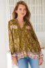 Bee Blouse - Lace Decal Button Down Long Sleeve Blouse in Amalie Print sold by Salty Crush