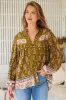 Bee Blouse - Lace Decal Button Down Long Sleeve Blouse in Amalie Print sold by Salty Crush