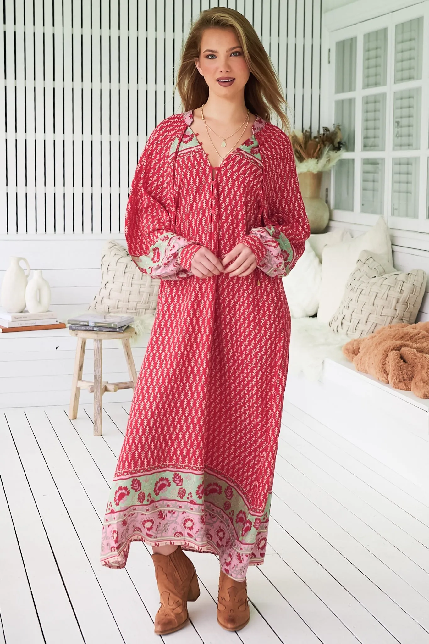 Bree Maxi Dress - Long Sleeve Shift Dress in Zelie Prin sold by Salty Crush product image thumbnail 3