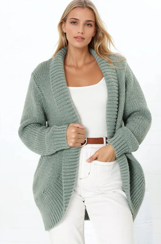 Blair Cardigan - Chunky Open Front Knit Cardigan with Pockets in Sage sold by Salty Crush