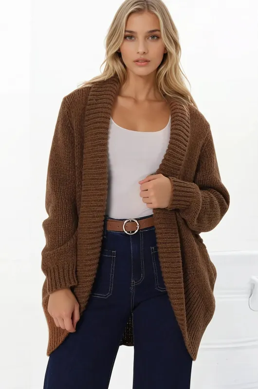 Blair Cardigan - Chunky Open Front Knit Cardigan with Pockets in Tan sold by Salty Crush