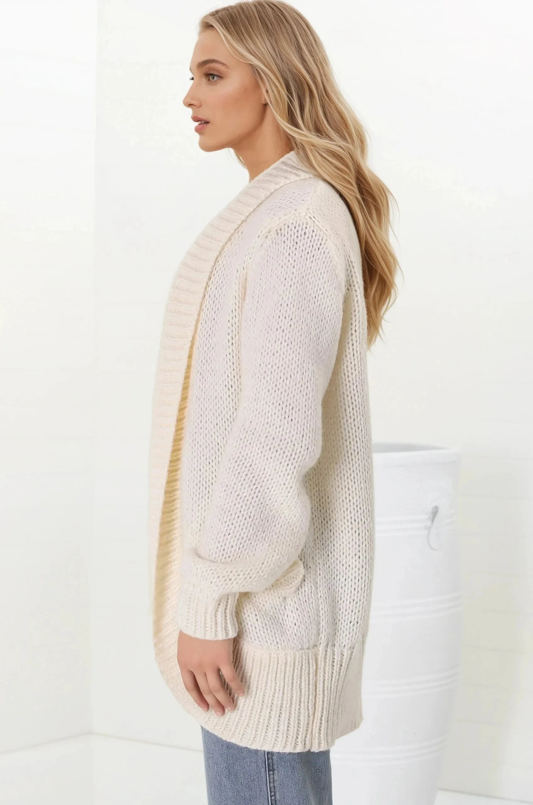 Blair Cardigan - Chunky Open Front Knit Cardigan with Pockets in Cream sold by Salty Crush product image thumbnail 5