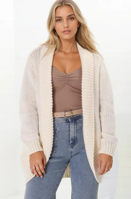 Blair Cardigan - Chunky Open Front Knit Cardigan with Pockets in Cream sold by Salty Crush