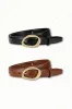 Quinn PU Leather Abstract Gold Buckle Thin Belt Set - Black/Brown sold by Salty Crush
