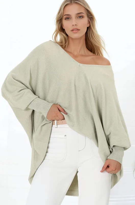 Pier Jumper - Oversized Batwing Knit Jumper in Sage sold by Salty Crush