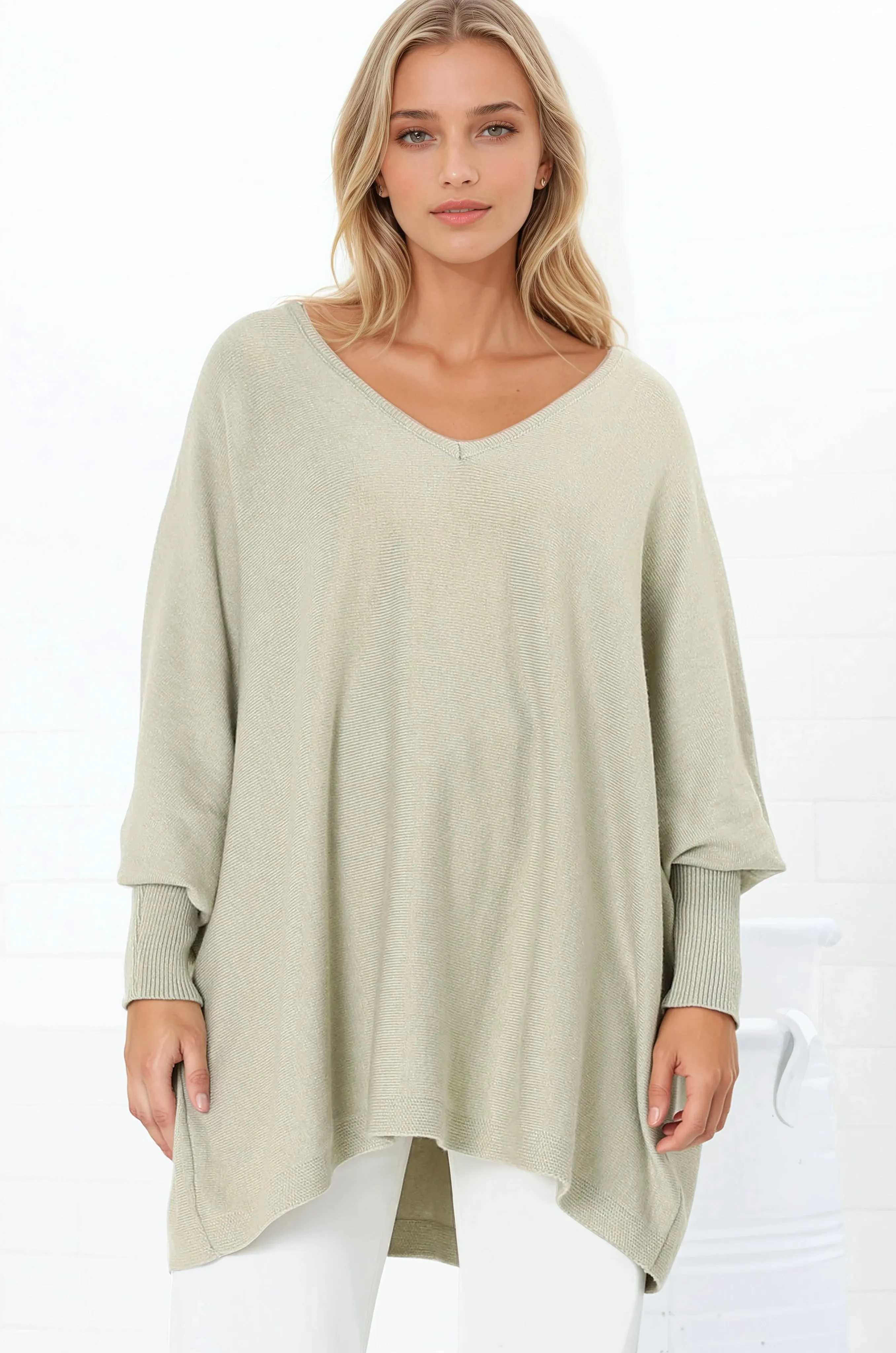 Pier Jumper - Oversized Batwing Knit Jumper in Sage sold by Salty Crush product image thumbnail 3