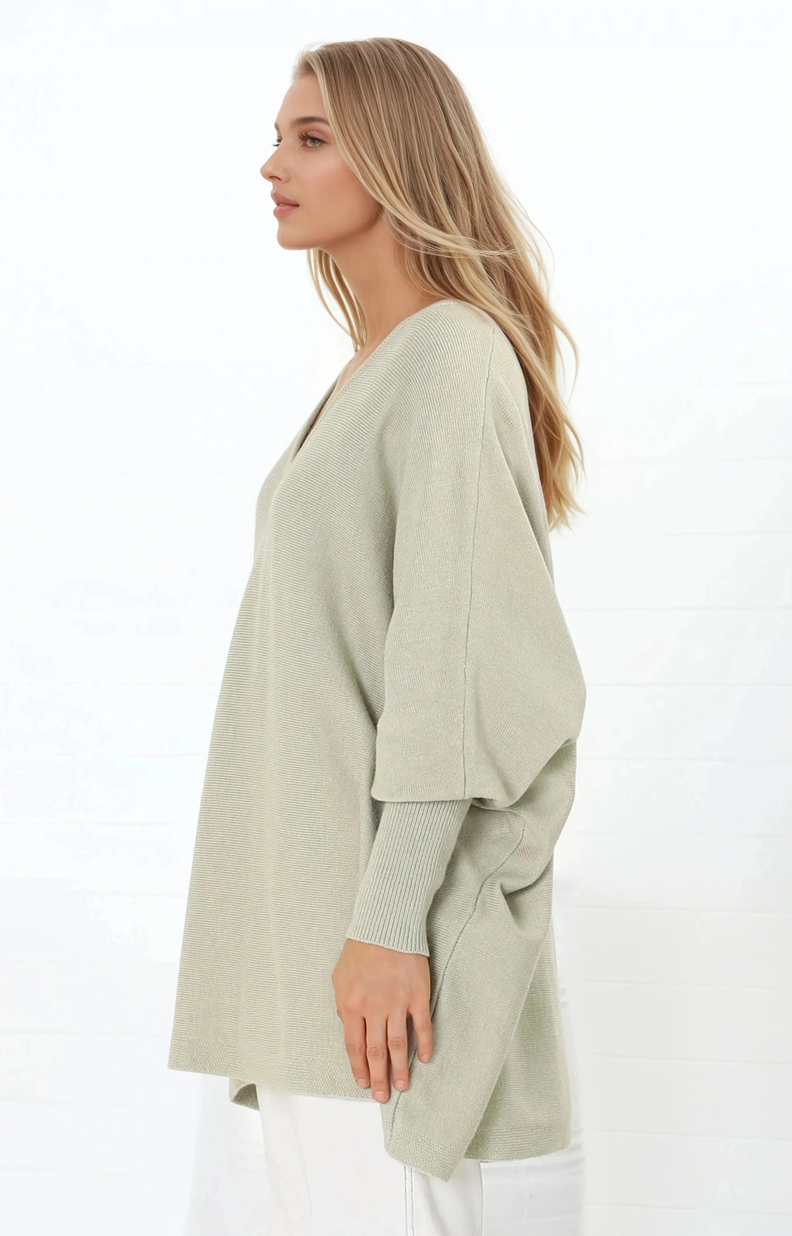 Pier Jumper - Oversized Batwing Knit Jumper in Sage sold by Salty Crush product image thumbnail 5