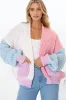 Stacey Cardigan - Waffle Knit Color Block Crop Cardigan in Pink/Purple sold by Salty Crush