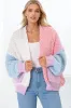 Stacey Cardigan - Waffle Knit Color Block Crop Cardigan in Pink/Purple sold by Salty Crush