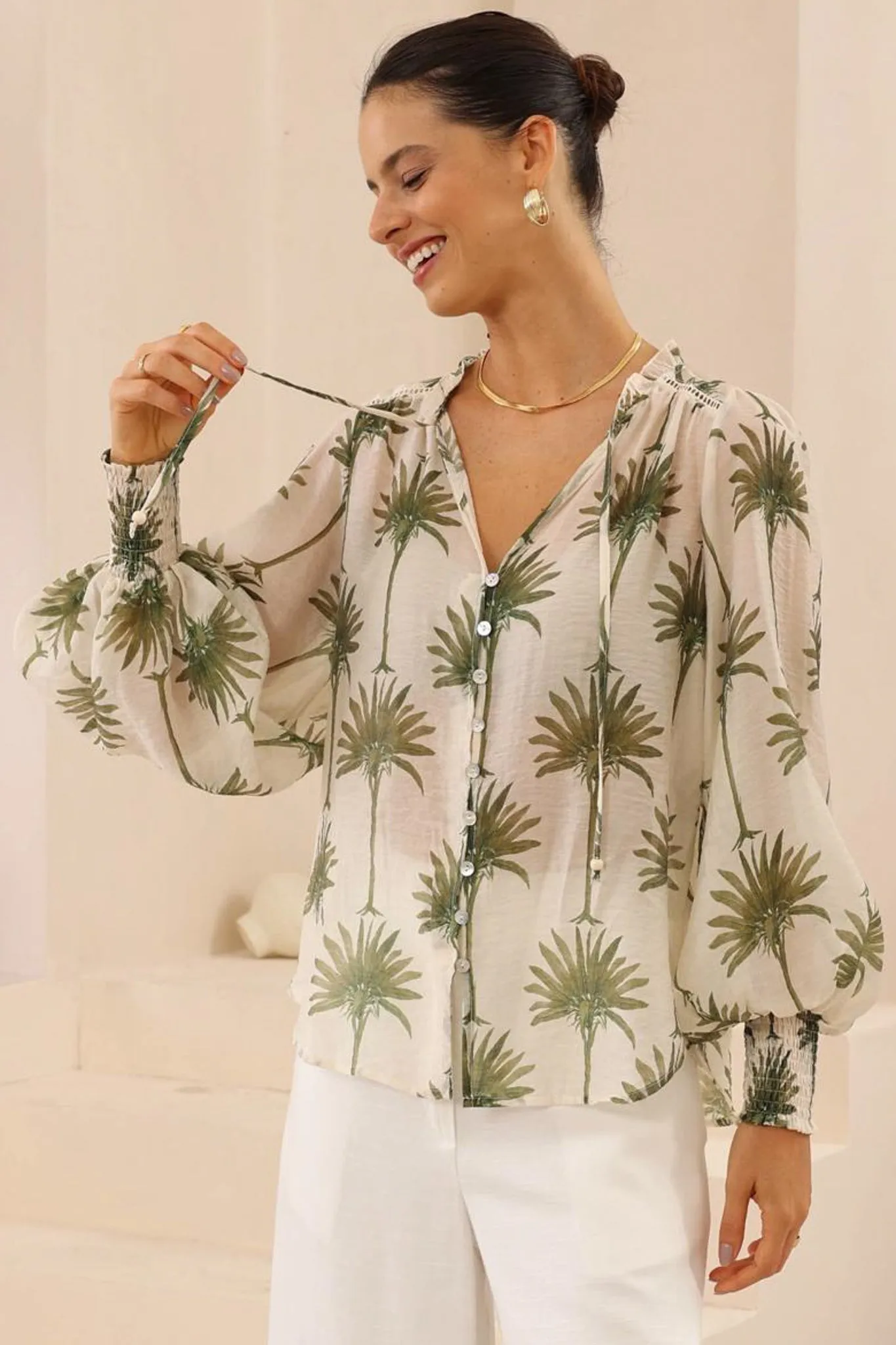 Violet Blouse - Frill Collar Button Down Balloon Sleeve Blouse In Brooks Print sold by Salty Crush product image thumbnail 3