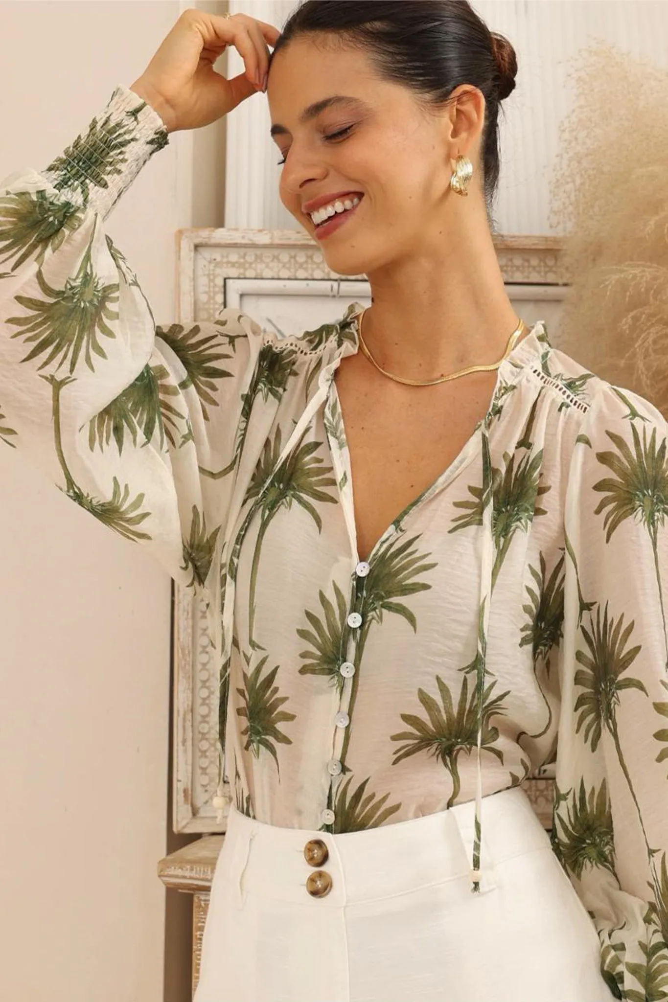 Violet Blouse - Frill Collar Button Down Balloon Sleeve Blouse In Brooks Print sold by Salty Crush product image thumbnail 4