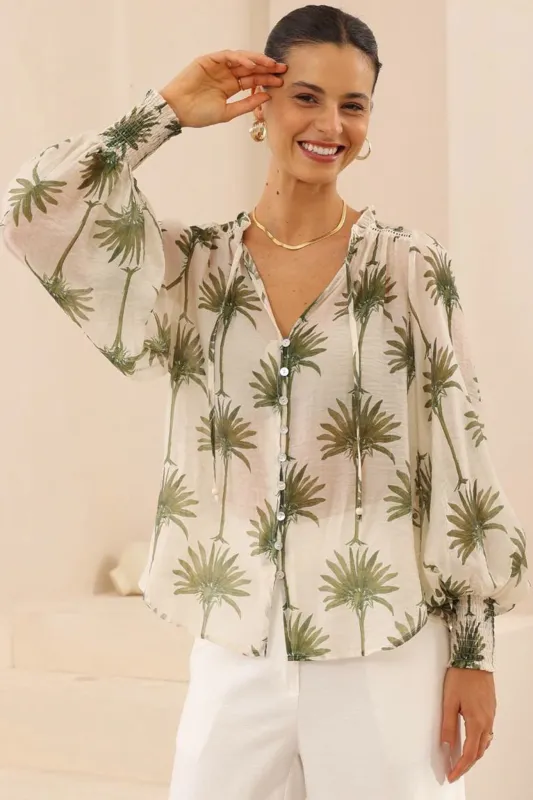 Violet Blouse - Frill Collar Button Down Balloon Sleeve Blouse In Brooks Print sold by Salty Crush