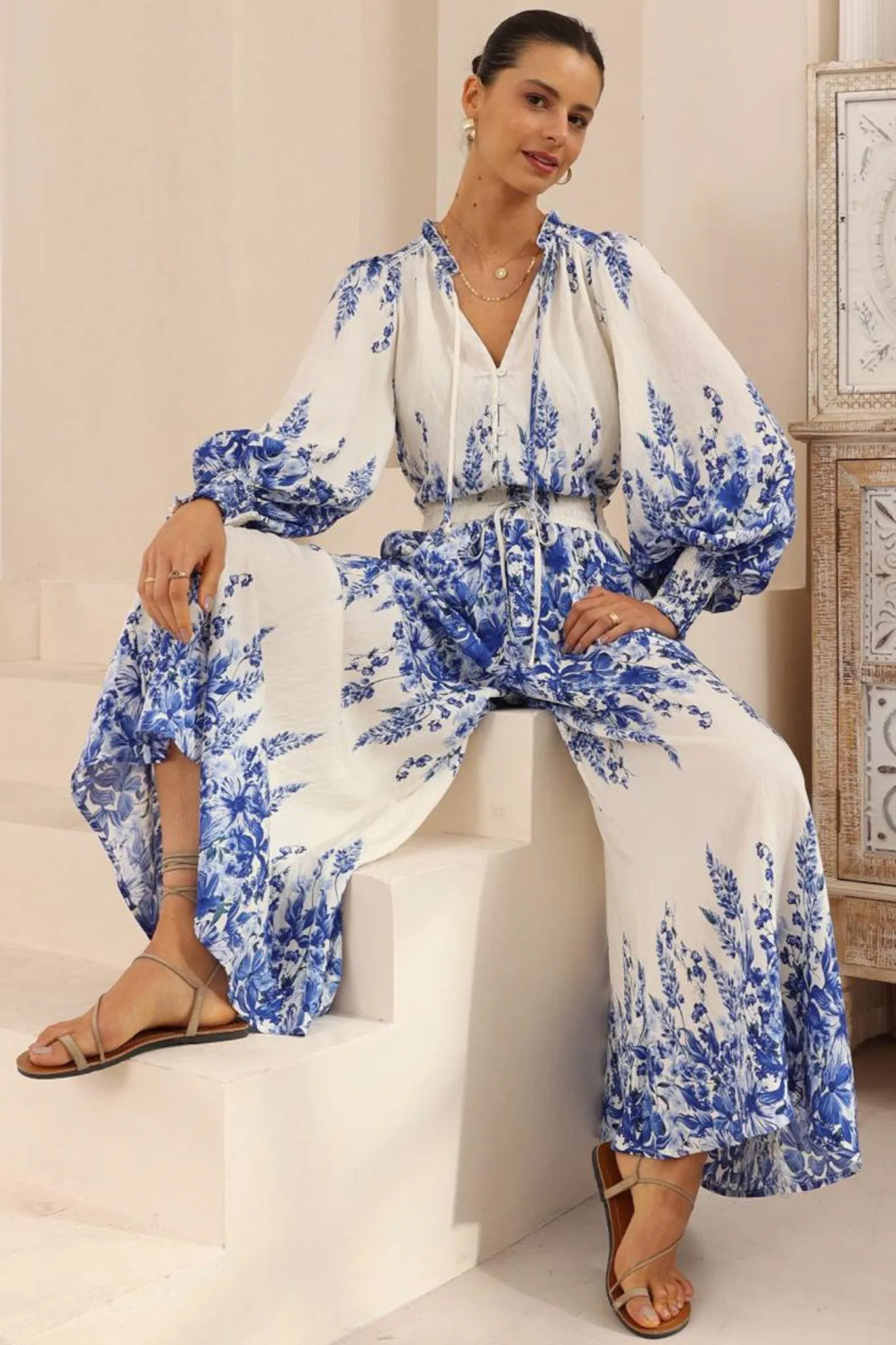 Mezza Pants - Paper Bag High Waisted Wide Leg Pants in Luna Print sold by Salty Crush product image thumbnail 3