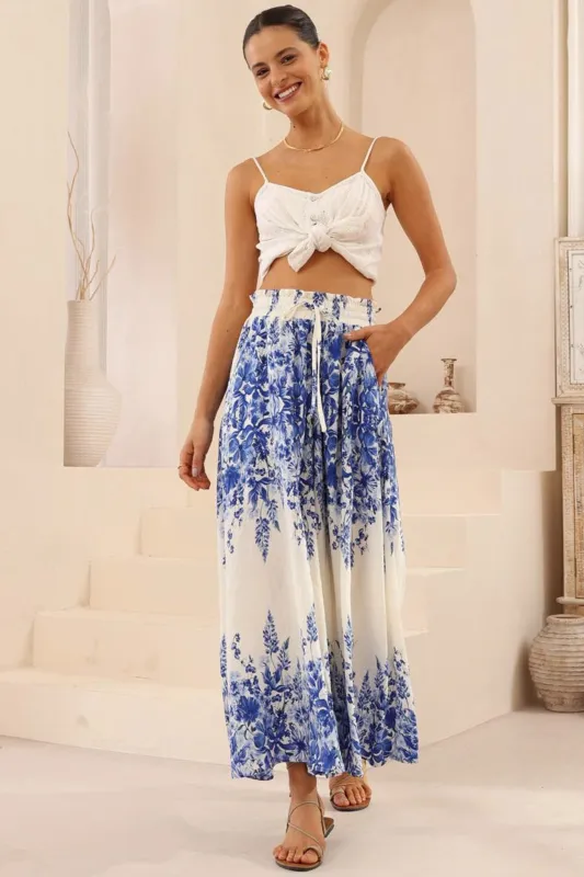 Mezza Pants - Paper Bag High Waisted Wide Leg Pants in Luna Print sold by Salty Crush