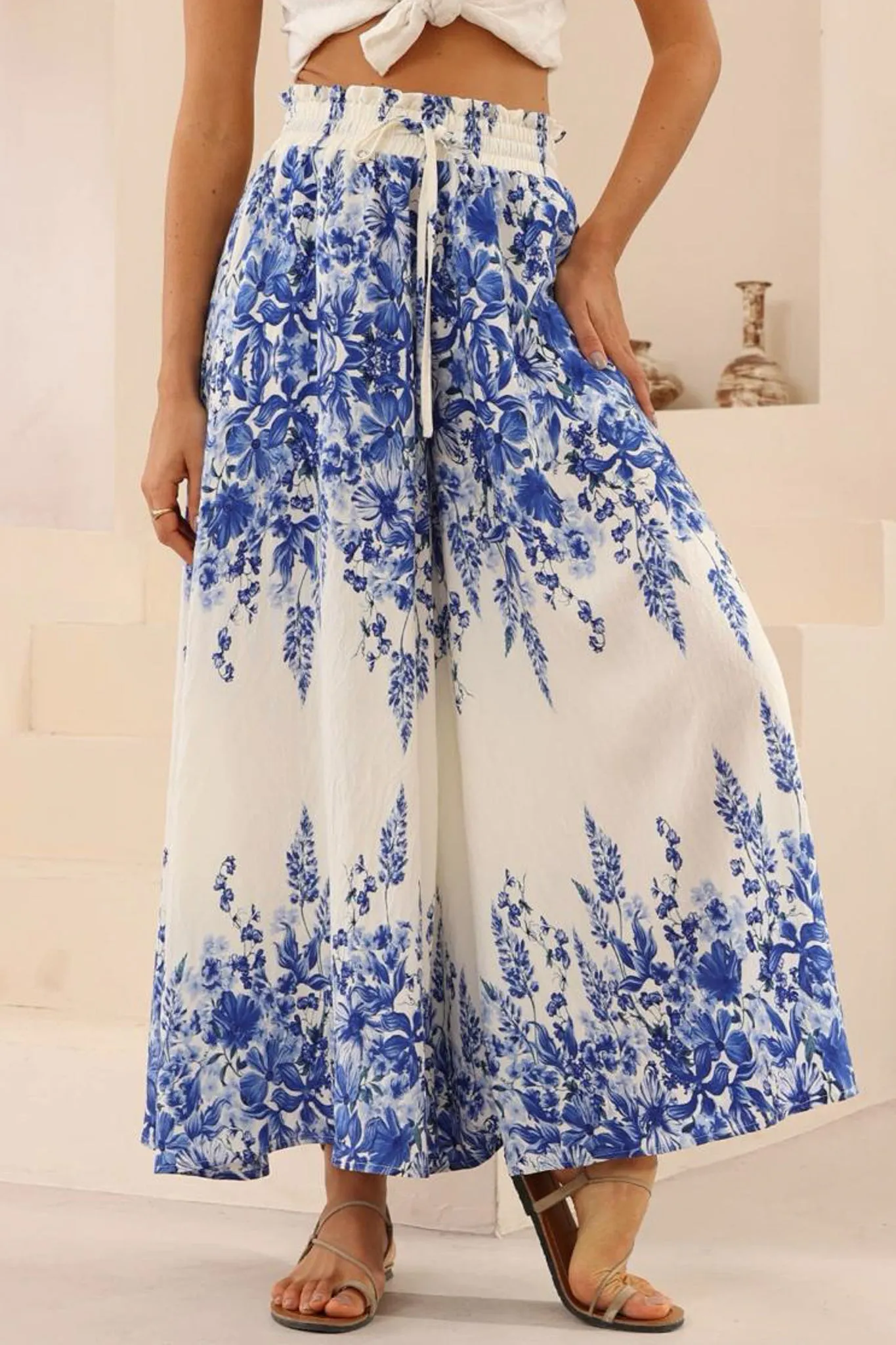 Mezza Pants - Paper Bag High Waisted Wide Leg Pants in Luna Print sold by Salty Crush product image thumbnail 2