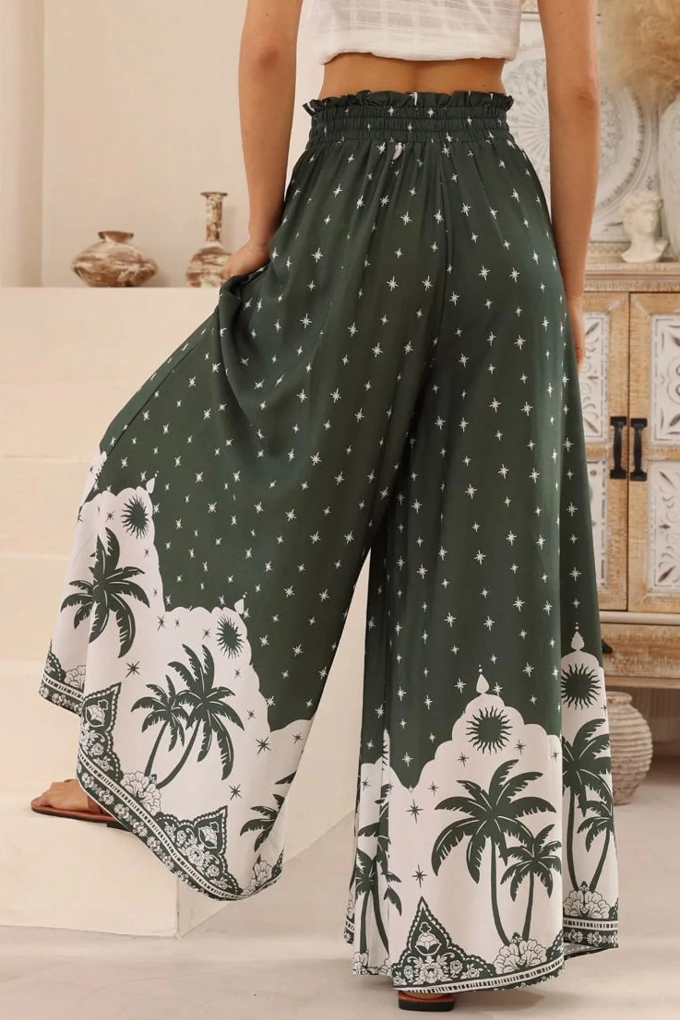 Charli Pants - Paper Bag High Waisted Wide Leg Pants in Fisher Print sold by Salty Crush product image thumbnail 4