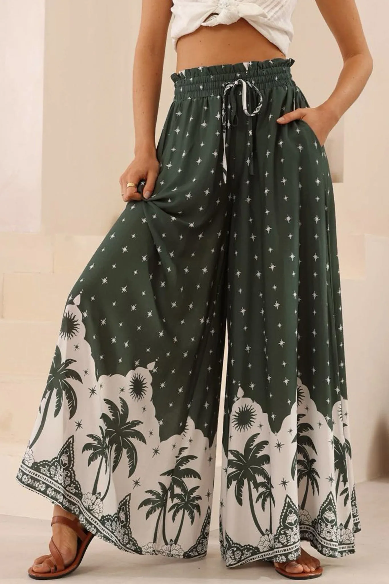 Charli Pants - Paper Bag High Waisted Wide Leg Pants in Fisher Print sold by Salty Crush product image thumbnail 2