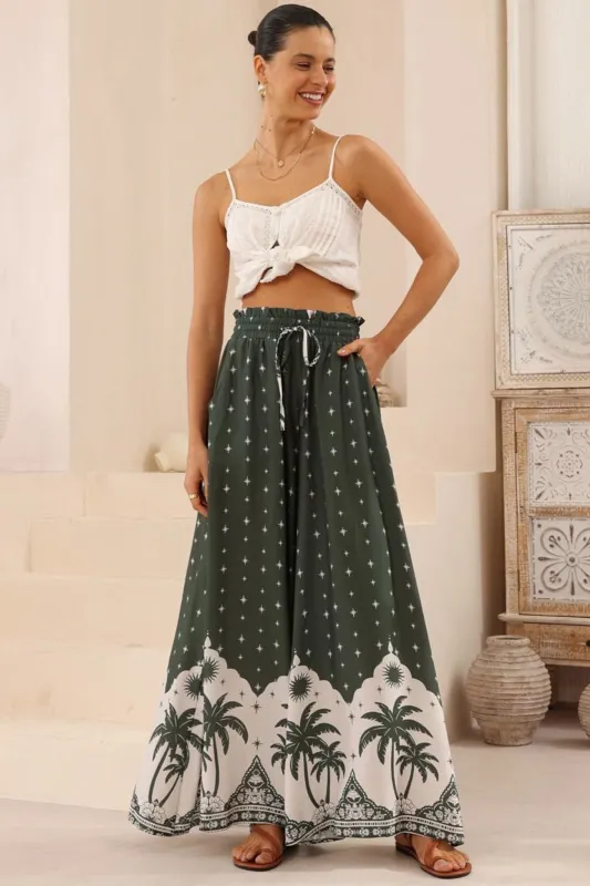 Charli Pants - Paper Bag High Waisted Wide Leg Pants in Fisher Print sold by Salty Crush