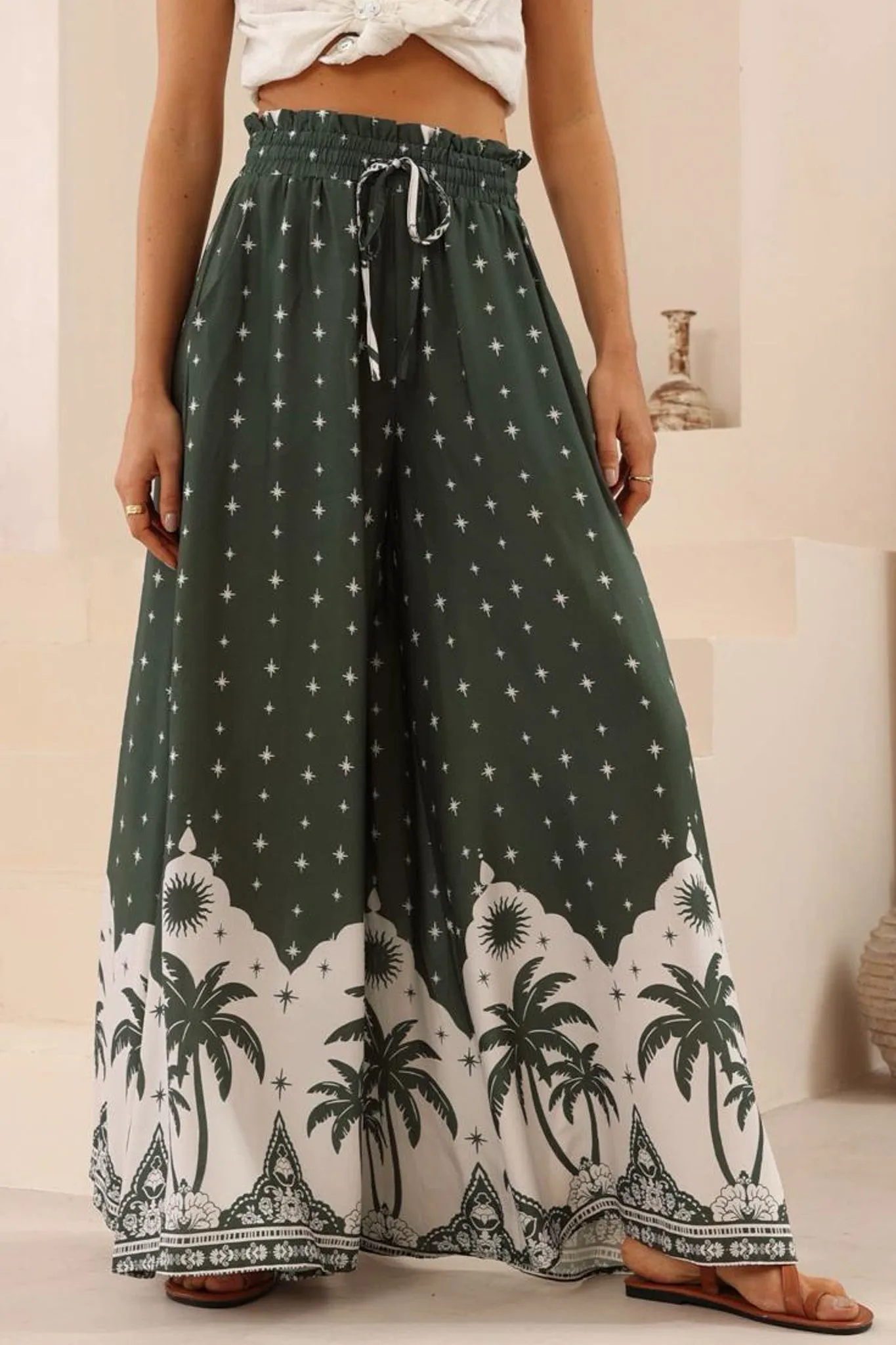 Charli Pants - Paper Bag High Waisted Wide Leg Pants in Fisher Print sold by Salty Crush product image thumbnail 3