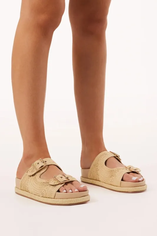 Juliet Sandals - Platform Slide in Natural Raffia sold by Salty Crush