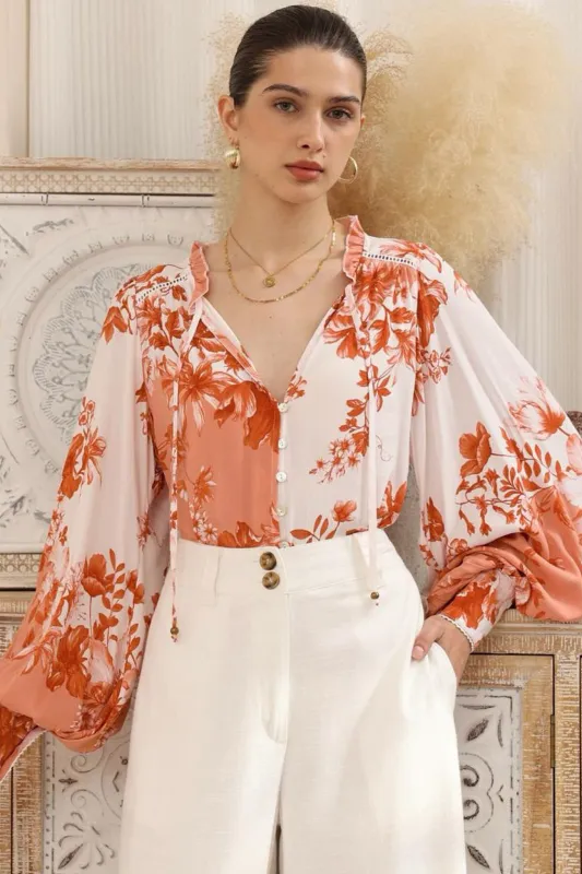Perrio Blouse - Frill Collar Button Down Balloon Sleeve