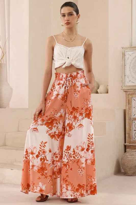 Charli Pants - Paper Bag High Waisted Wide Leg Pants in Eryn Print sold by Salty Crush