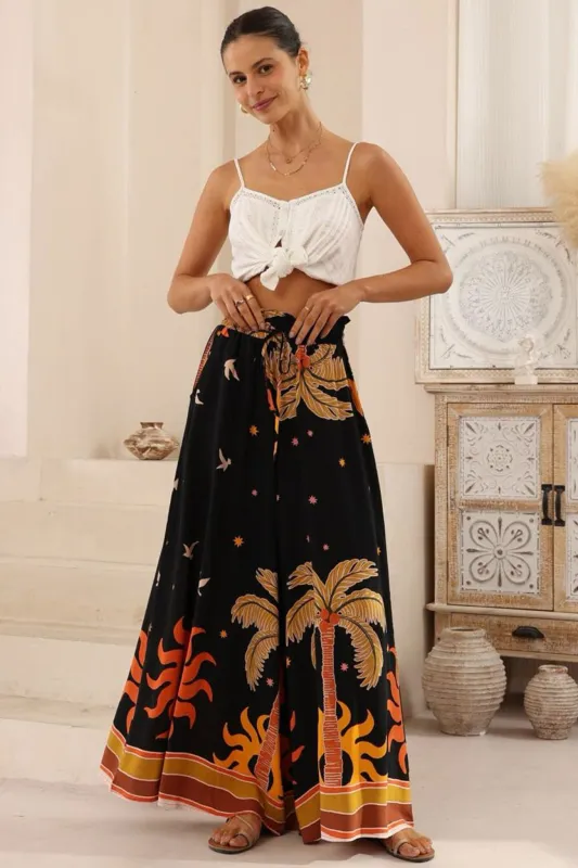 Charli Pants - Paper Bag High Waisted Wide Leg Pants in Midnight Desert Print sold by Salty Crush